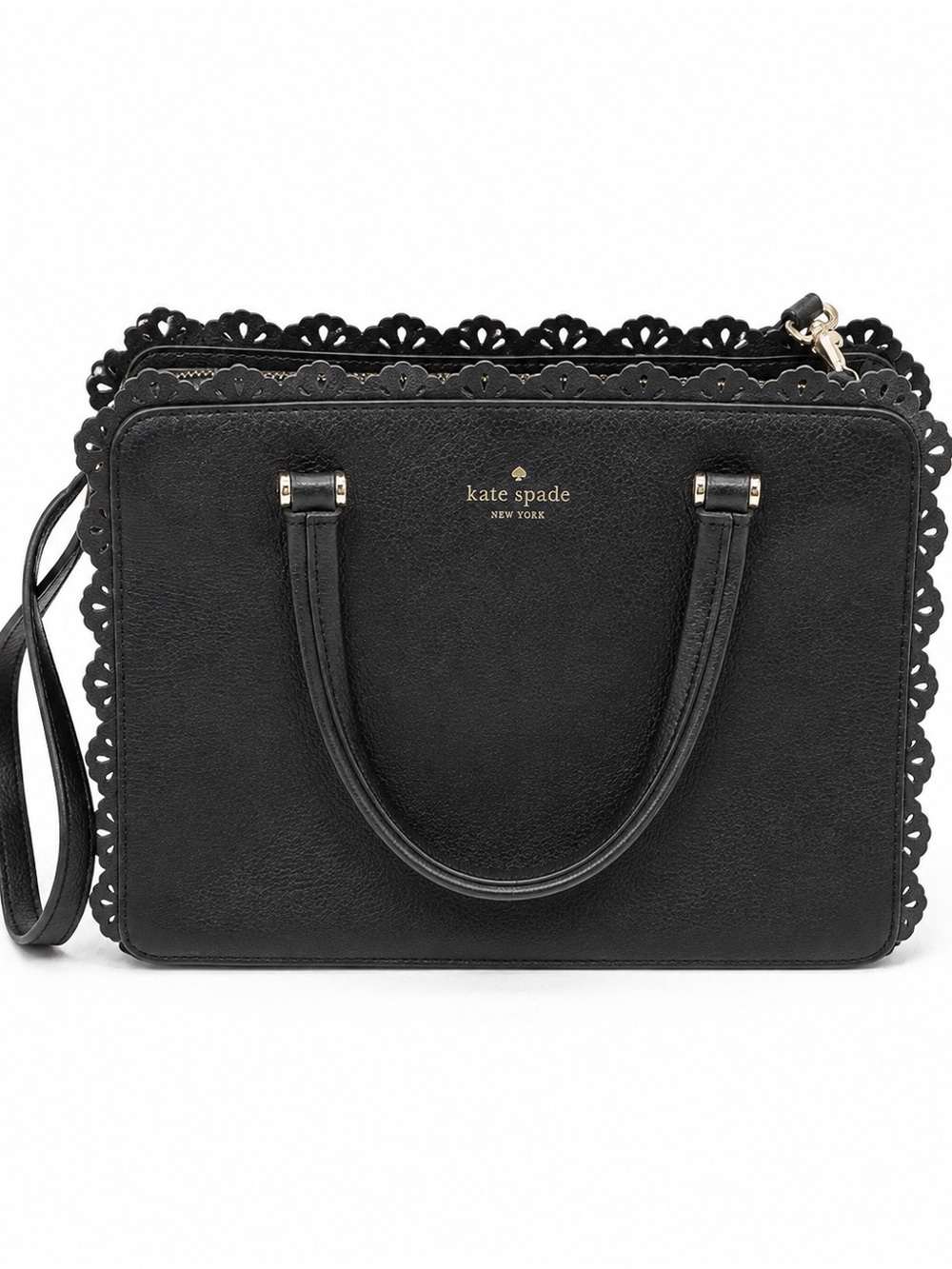 kate spade Black Scalloped Edge Satchel with Gold Logo